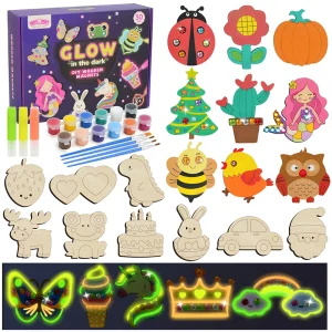 DIY Wooden Magnets Wood Crafts Kit for Kids Glow in The Dark,