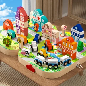 59pcs Wooden Track City Transit Building Blocks