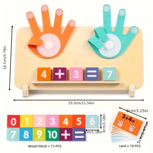 Wooden arithmetic learning board for children over 3 years old - educational toy with number blocks and math operation cards,